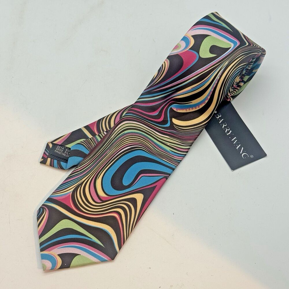 NEW Barry Wang Luxury Tie Colorful Abstract 100% Silk Necktie Made in Italy